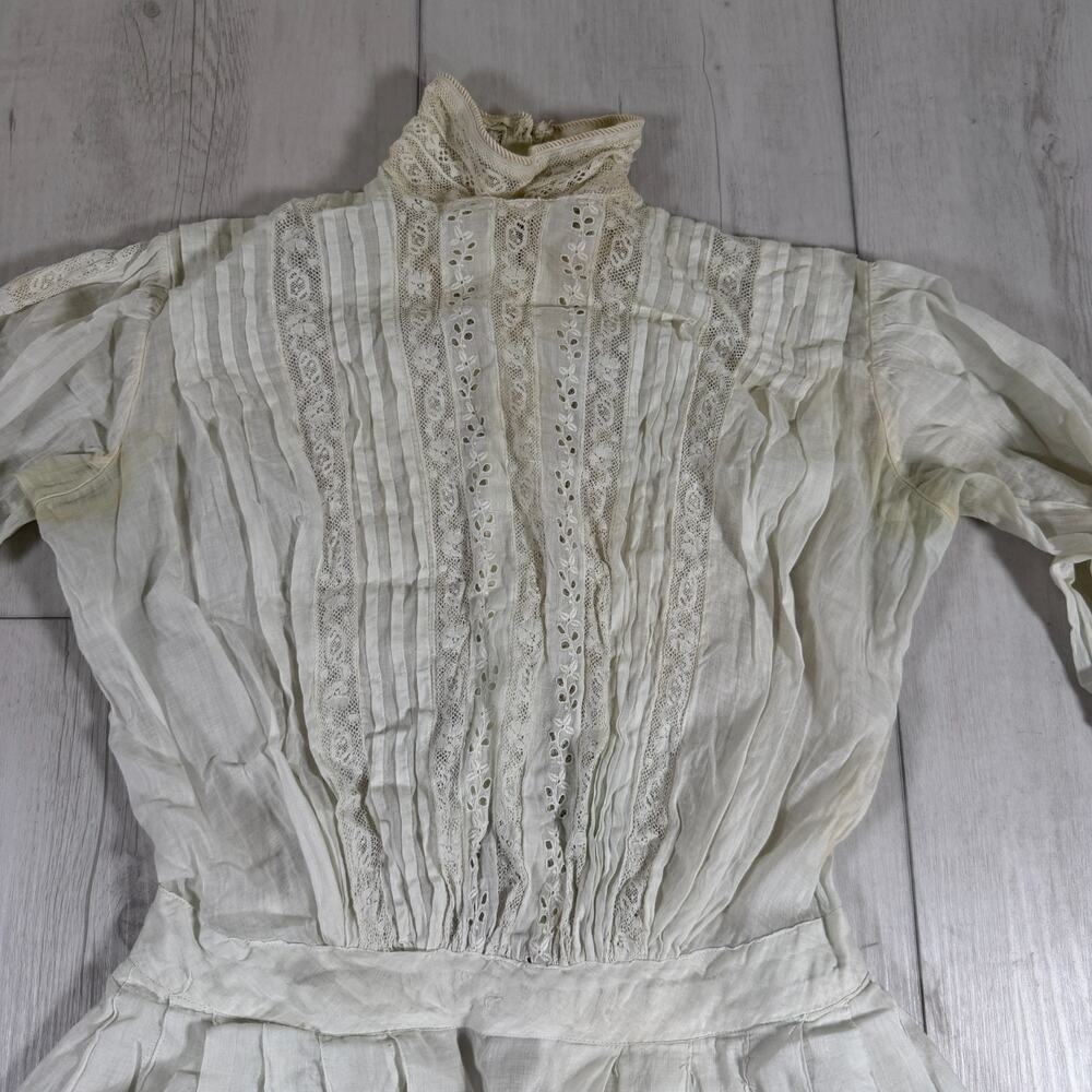 Edwardian Victorian Cotton Lawn Sheer Day Tea Dress Lace - Picture 2 of 7